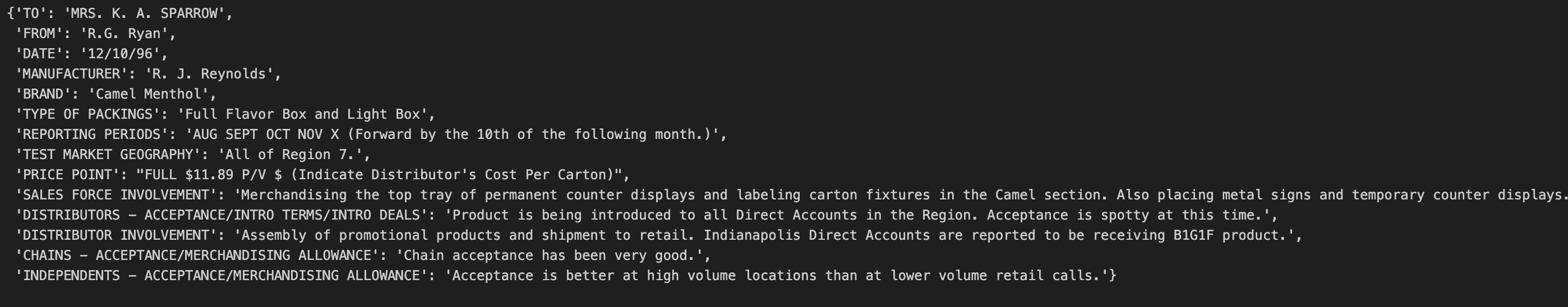 Screenshot of LLM completion response